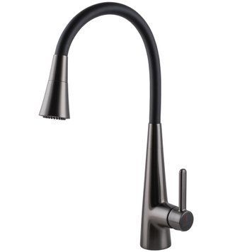 Змішувач для кухні Globus Lux LAZER Pro GLPR-203SM-GPлатунь Графіт,гофровилив Чорний з душ.насадкою 52316 фото