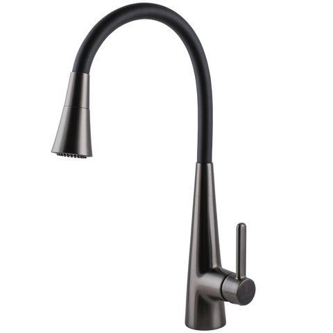 Змішувач для кухні Globus Lux LAZER Pro GLPR-203SM-GPлатунь Графіт,гофровилив Чорний з душ.насадкою 52316 фото